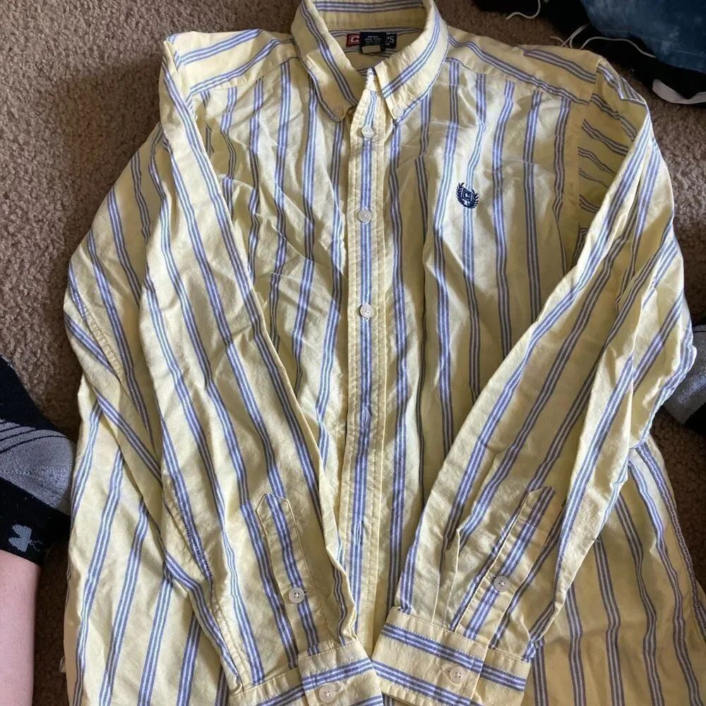 Boys Chaps Yellow and Blue Striped Button Down Dress Shirt